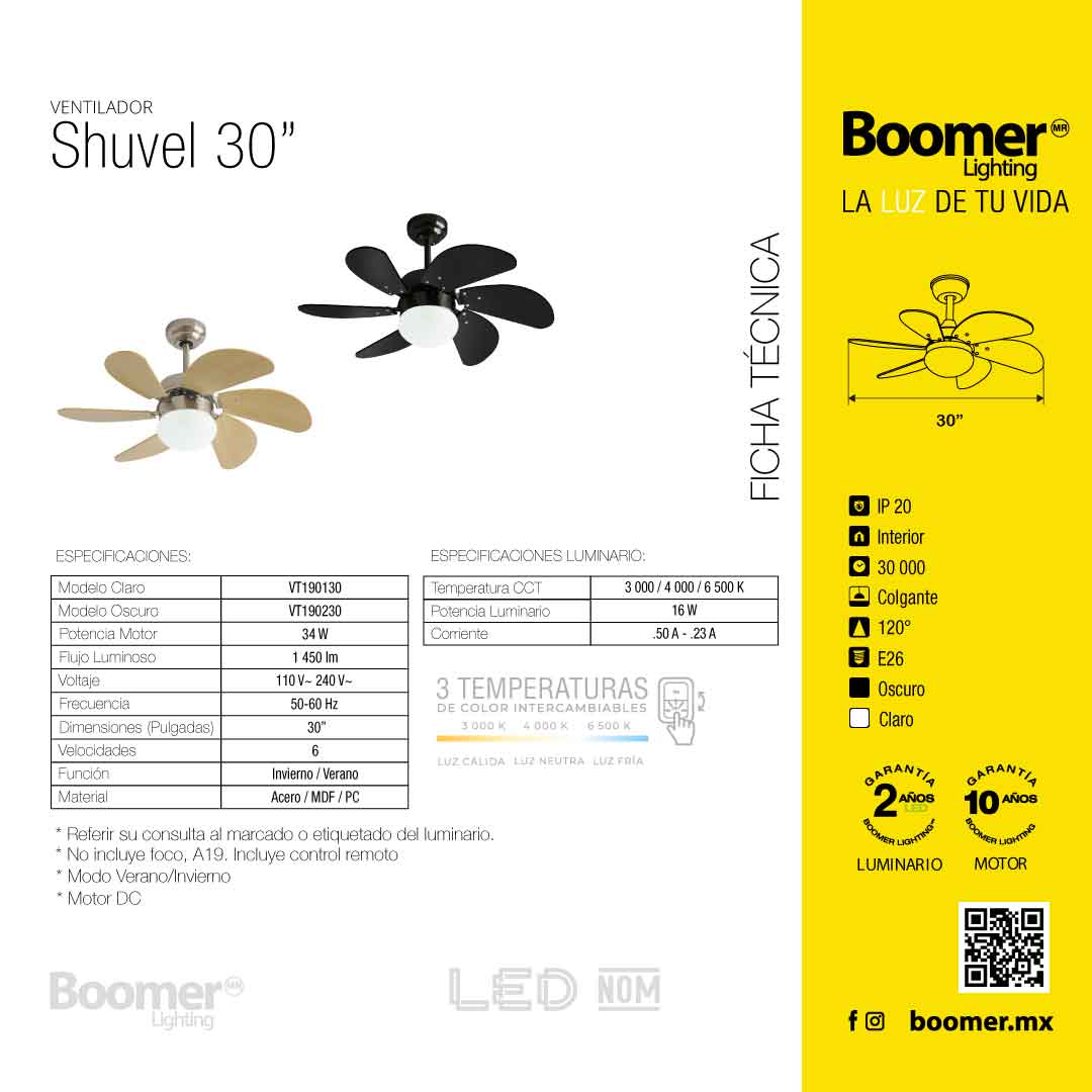 VENTILADOR DE TECHO CON LUZ LED CCT 30” 6 VELOCIDADES - Imagen 8